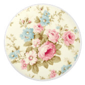 ロマンチックなピンクの英語のバラオン淡い色のイエロー セラミックノブ (正面)