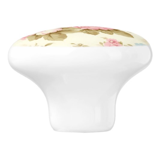 ロマンチックなピンクの英語のバラオン淡い色のイエロー セラミックノブ (側面)