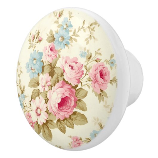 ロマンチックなピンクの英語のバラオン淡い色のイエロー セラミックノブ (右)