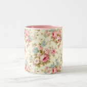 ロマンチックなピンクの英語のバラオン淡い色のイエロー ツートーンマグカップ (中央)