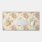 ロマンチックなピンクの英語のバラオン淡い色のイエロー デスクマット (キーボード&マウス)