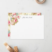 ロマンチックなピンクの英語のバラオン淡い色のイエロー ノートカード (正面/裏面インサイチュ)