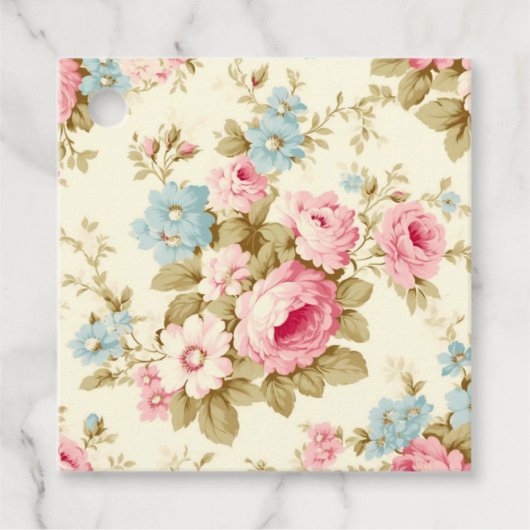 ロマンチックなピンクの英語のバラオン淡い色のイエロー フェイバータグ (正面)