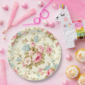 ロマンチックなピンクの英語のバラオン淡い色のイエロー ペーパープレート (パーティー)