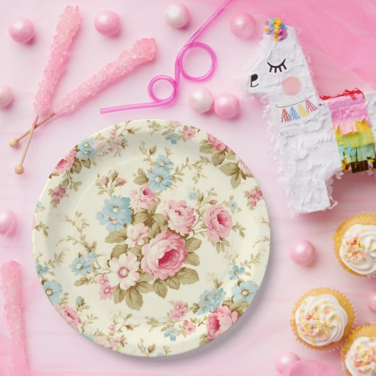 ロマンチックなピンクの英語のバラオン淡い色のイエロー ペーパープレート (パーティー)