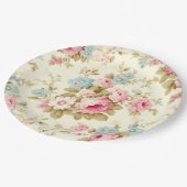 ロマンチックなピンクの英語のバラオン淡い色のイエロー ペーパープレート (アングル)