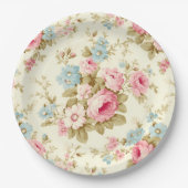 ロマンチックなピンクの英語のバラオン淡い色のイエロー ペーパープレート (正面)