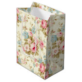 ロマンチックなピンクの英語のバラオン淡い色のイエロー ミディアムペーパーバッグ (正面アングル)