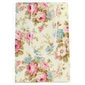 ロマンチックなピンクの英語のバラオン淡い色のイエロー ミディアムペーパーバッグ (裏面)