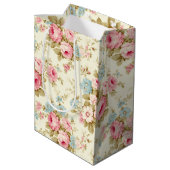 ロマンチックなピンクの英語のバラオン淡い色のイエロー ミディアムペーパーバッグ (裏面アングル)