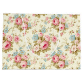 ロマンチックなピンクの英語のバラオン淡い色のイエロー ラージペーパーバッグ (裏面)