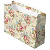 ロマンチックなピンクの英語のバラオン淡い色のイエロー ラージペーパーバッグ (正面アングル)