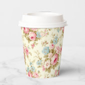 ロマンチックなピンクの英語のバラオン淡い色のイエロー 紙コップ (裏面)