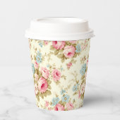 ロマンチックなピンクの英語のバラオン淡い色のイエロー 紙コップ (正面)