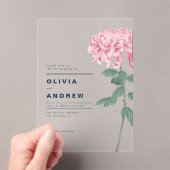 ロマンチックなピンクの菊の結婚植物 アクリル招待状 (インサイチュ (ポータブル))