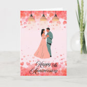 ロマンチックなピンクの記念日とハート&ダンス カード (正面)