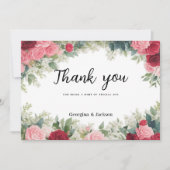 ロマンチックなピンクの赤い白いミントバラありがとう 招待状 (正面)