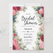 ロマンチックなピンクの赤い白いミントバラ結婚フローラ 招待状 (正面)