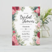 ロマンチックなピンクの赤い白いミントバラ結婚フローラ 招待状 (スタンド正面)