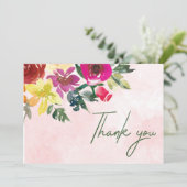 ロマンチックなピンクの赤面緑の水の色結婚の サンキューカード (スタンド正面)