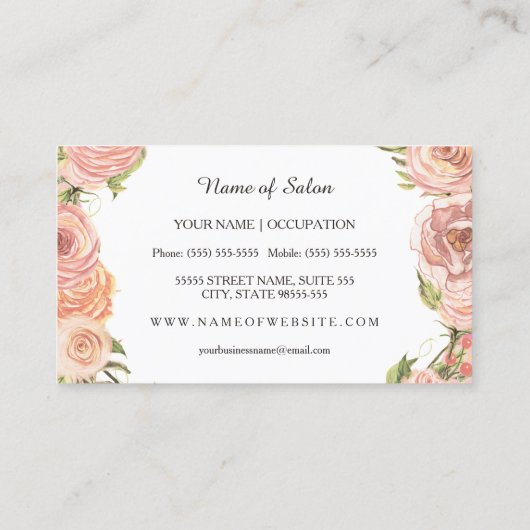 ロマンチックなピンクの金ゴールドドットバラフローラメイクアップアーティスト 名刺 (裏面)