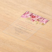 ロマンチックなピンクの金ゴールド結婚フローラ アクリル招待状 (レイダウン)