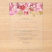 ロマンチックなピンクの金ゴールド結婚フローラ アクリル招待状 (正面)