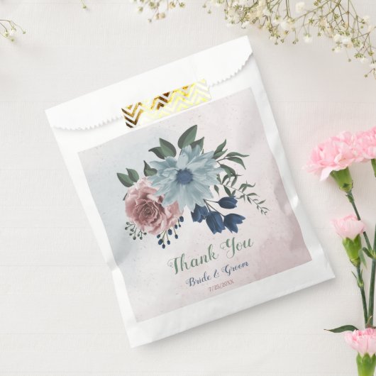 ロマンチックなピンクの青い花結婚の緑 フェイバーバッグ (封をした状態)