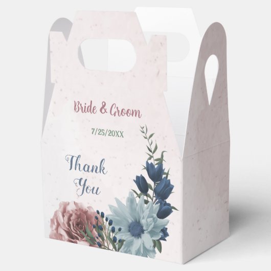 ロマンチックなピンクの青い花結婚の緑 フェイバーボックス (オープン)