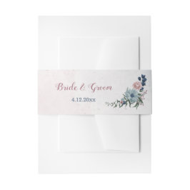 ロマンチックなピンクの青い花結婚の緑 招待状ベリーバンド