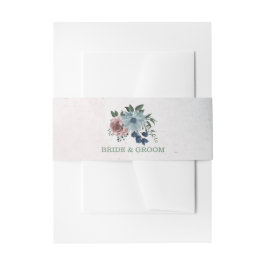 ロマンチックなピンクの青い花結婚の緑 招待状ベリーバンド