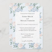 ロマンチックなピンクの青結婚い花 招待状 (正面/裏面)