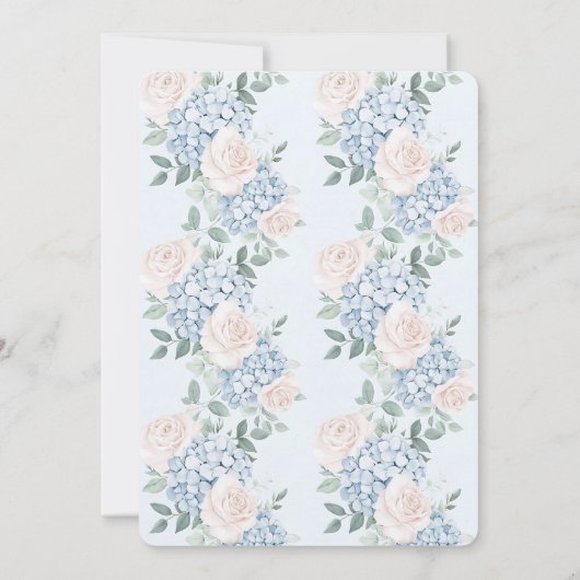 ロマンチックなピンクの青結婚い花 招待状 (裏面)