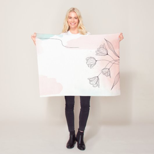 ロマンチックなピンクウォーターカラーフローラエレガントホーム フリースブランケット (インサイチュ)