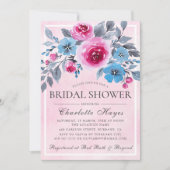 ロマンチックなピンクウォーターカラーフローラブライダルシャワー 招待状 (正面)