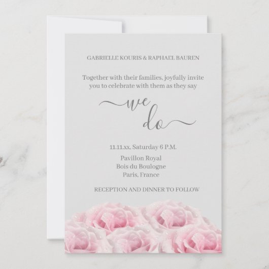 ロマンチックなピンクエレガントのバラのフローラ私たち結婚は 招待状 (正面)