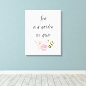 ロマンチックなピンクガーデンウォーターカラーフローラ キャンバスプリント (インサイチュ (ウッドフロア))