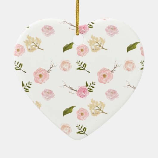 ロマンチックなピンクガーデンウォーターカラーフローラ セラミックオーナメント (裏面)