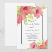 ロマンチックなピンクハイビスカスフローラフレーム結婚ズ 招待状 (正面/裏面)