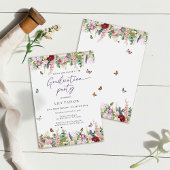 ロマンチックなピンクパープルフローラ卒業パーティー 招待状