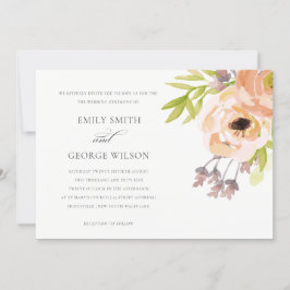 ロマンチックなピンクピーチ赤面エレガントフローラ結婚ズ 招待状