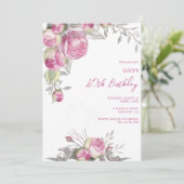 ロマンチックなピンクローズデコレーションバースデーパーティー 招待状 (スタンド正面)