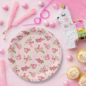 ロマンチックなピンクローズフローラ使い捨て紙プレート ペーパープレート (パーティー)