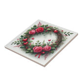 ロマンチックなピンクローズリースと赤いハート タイル (側面)