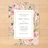 ロマンチックなピンクローズ&金ゴールド | ウェディング アクリル招待状 (正面)