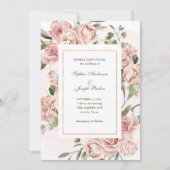 ロマンチックなピンクローズ&金ゴールド | ウェディング 招待状 (正面)