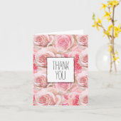ロマンチックなピンクローゼズフローラサンキュー カード (黄色い花)