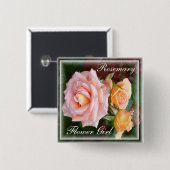 ロマンチックなピンクローゼフラワーガール 缶バッジ (正面&裏面)
