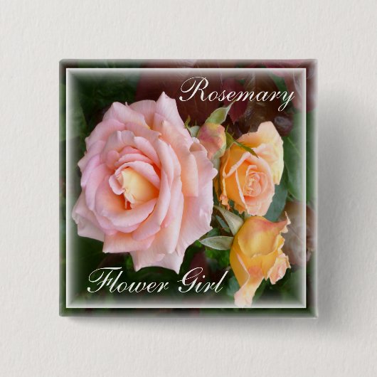 ロマンチックなピンクローゼフラワーガール 缶バッジ (正面)