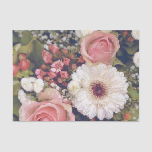 ロマンチックなピンクローゼフラワーブーケ 薄葉紙 (正面)